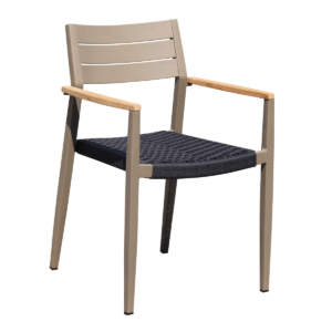 Commercial grade furniture Aluminum frame Teak wood Armrest Outdoor Patio Dining Chair for hotel