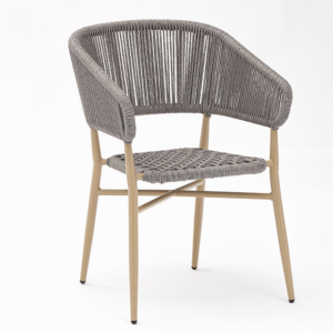 Contract furniture aluminum frame with wood grain finish light grey rope dining chair outdoor cafe chair