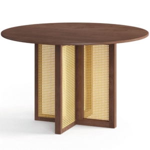 Modern new style walnut wooden round dining table solid wood cane rattan cafe table
