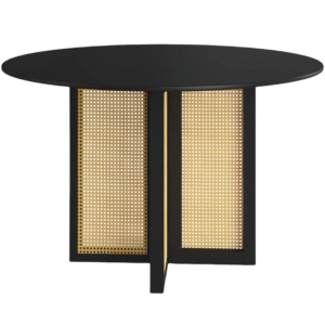 Commercial furniture black wooden round dining table solid wood cane rattan cafe table