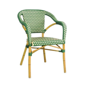 Waterproof Furniture aluminum frame bamboo look French Bistro Chairs stackable aluminum wicker rattan dining dhair