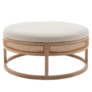New arrival event rental furniture wooden frame cane rattan side upholstered round large ottoman