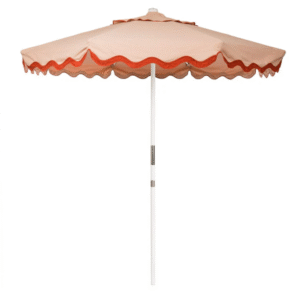 Outdoor Scalloped market umbrella aluminum frame pink with red trim umbrella for outdoor
