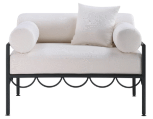 Outdoor patio lounge furniture black metal frame cream fabric cushion upholstered outdoor single sofa armchair