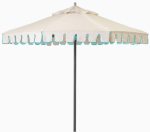 Outdoor market umbrella black aluminum frame white fabric scalloped umbrella for outdoor