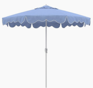 Outdoor garden market umbrella white aluminum frame Lt blue fabric with white trim Patio Umbrella