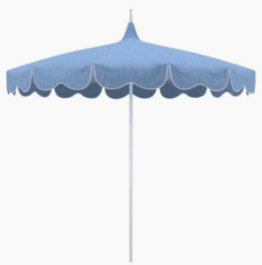Outdoor patio sunbrella white aluminum frame lt blue fabric with white trim patio umbrella