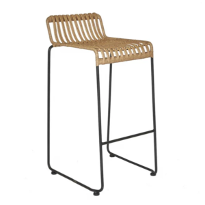 High garden synthetic rattan stool black metal frame rattan stackable bar chair