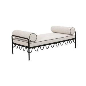 Event rental furniture black metal frame upholstered day bed metal legs ottoman pouf