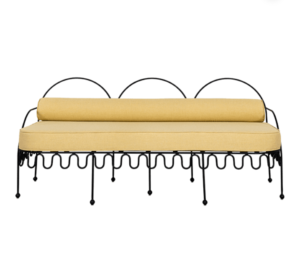 Outdoor event rental furniture black metal frame yellow upholstered 3 seater lounge sofa for wedding