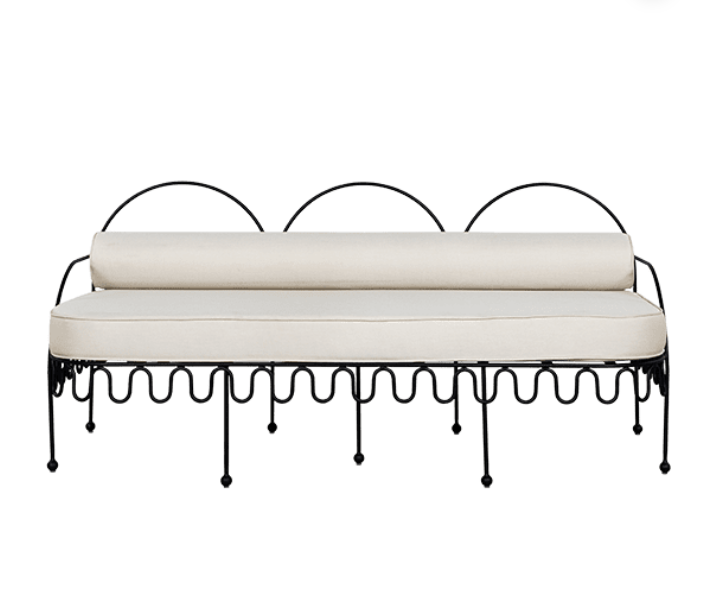 Gold plated navy blue velvet upholstered 2 seater sofa