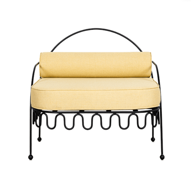 Gold plated navy blue velvet upholstered 2 seater sofa