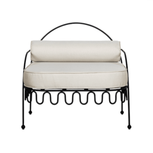 Outdoor event rental furniture black metal frame beige upholstered armchair for party