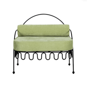 Outdoor event rental furniture black metal frame green velvet upholstered armchair for party