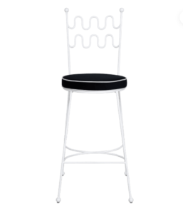 Event rental furniture white powder coated metal frame black upholstered high bar stool metal bar chair