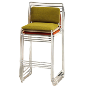 Commercial furniture modern design stackable chromed metal frame upholstered high bar chair