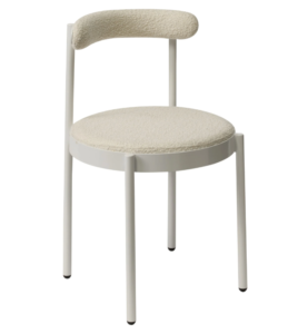 Luxurious event hire furniture stackable white powder coated metal frame boucle fabric upholstered dining chair for wedding