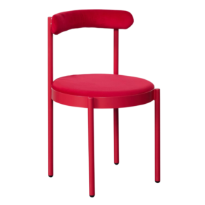 Popular event hire furniture stackable red powder coated metal frame velvet upholstered dining chair for wedding
