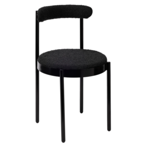 Foshan factory event hire furniture stackable black powder coated metal frame boucle fabric upholstered dining chair for wedding