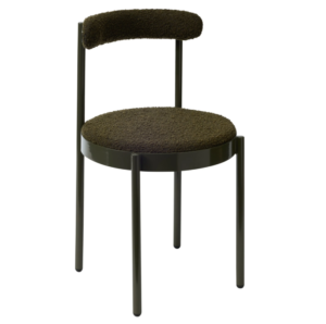 Wholesale event hire furniture stackable olive powder coated metal frame boucle fabric upholstered dining chair for event