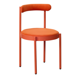Event hire furniture stackable orange powder coated metal frame velvet upholstered dining chair for party
