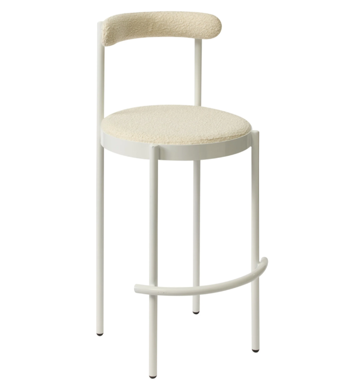 Wholesale event hire furniture white powder coated metal frame boucle fabric upholstered high stool
