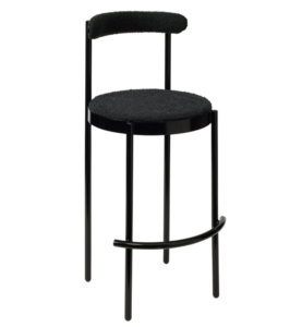 Event hire furniture black powder coated metal frame boucle fabric upholstered high stool event high bar chair