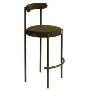 Party hire furniture olive powder coated metal frame boucle fabric upholstered high stool event high bar chair