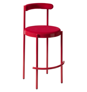 Customized bar chair red powder coated metal frame velvet upholstered high stool event high bar chair