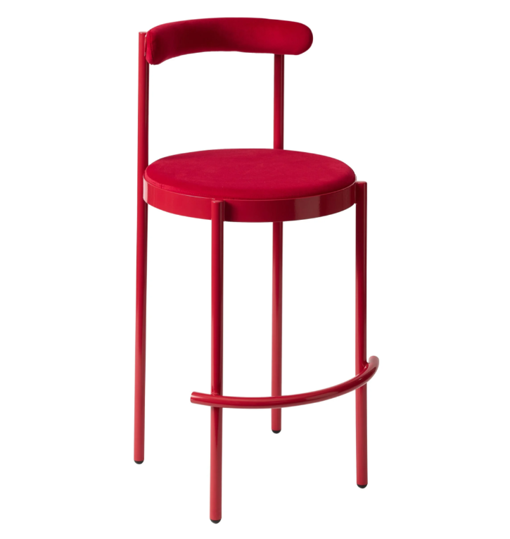 Wholesale event hire furniture white powder coated metal frame boucle fabric upholstered high stool