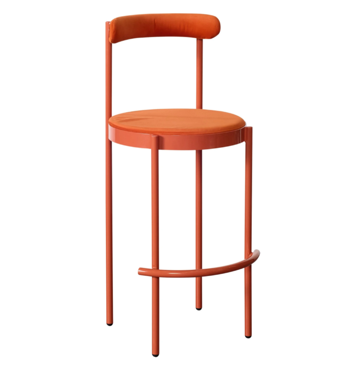 Wholesale event hire furniture white powder coated metal frame boucle fabric upholstered high stool