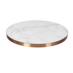 White marble pattern laminated stainless steel edging round HPL table top