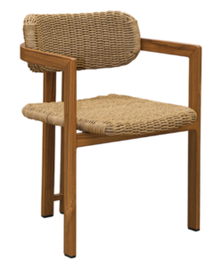 Outdoor bistro dining chair aluminum frame in wood finish rope woven cafe chair