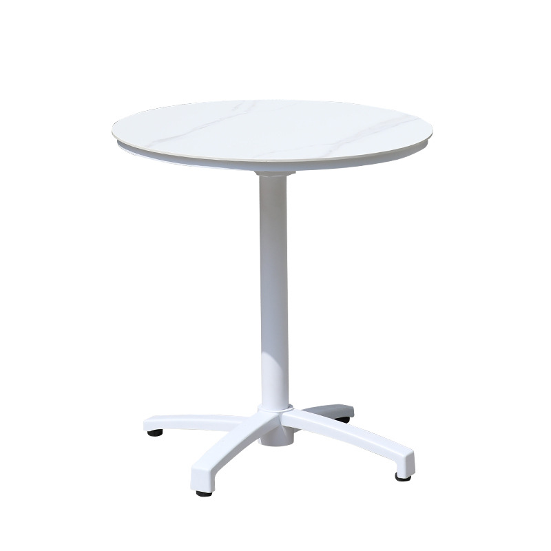 Commercial furniture outdoor bistro table teak wood top iron base cafe table