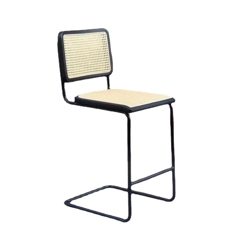 Natural oak rattan seat cross back barstool