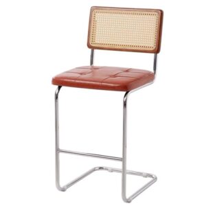 Commercial use bar furniture chromed stainless steel frame upholstered seat cane rattan high bar stool