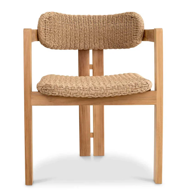 Outdoor bistro dining chair stackable aluminum frame in wood finish rattan weaving cafe chair