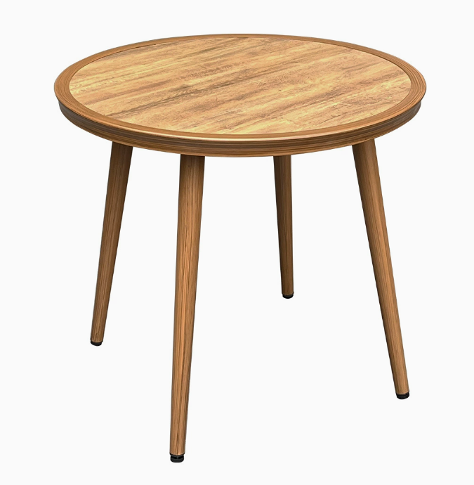 Outdoor bistro table HPL in wood finish top aluminum base square cafe table