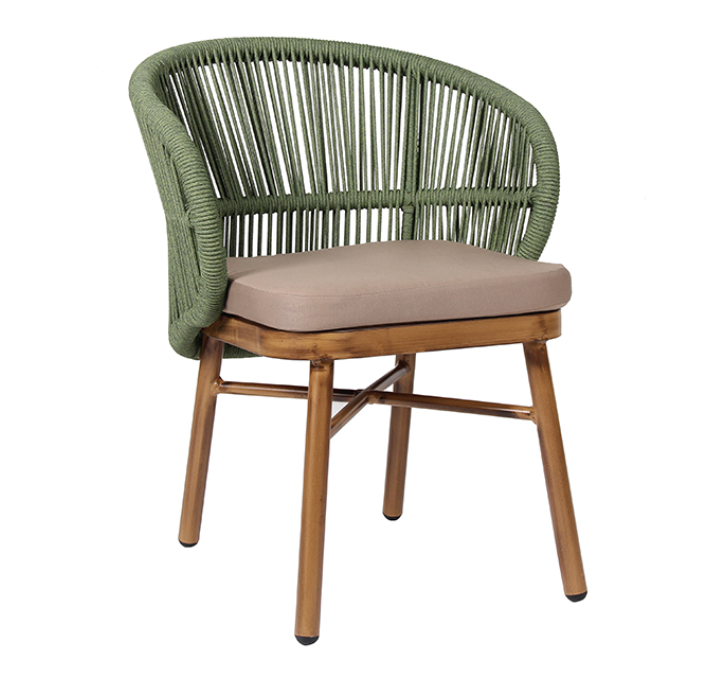 Outdoor Garden Patio Leisure Rope Chair With Seat Cushion Stackable Aluminum Rope Cafe Chair