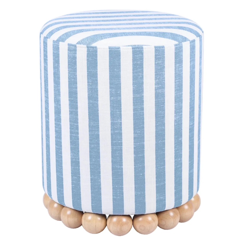 Peacock blue velvet round fringe ottoman