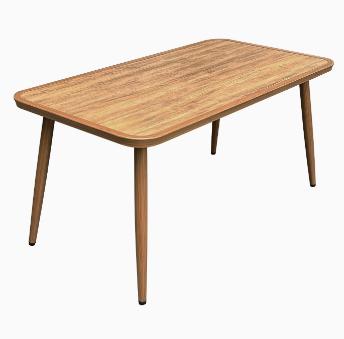Outdoor bistro table HPL in wood finish top aluminum base square cafe table