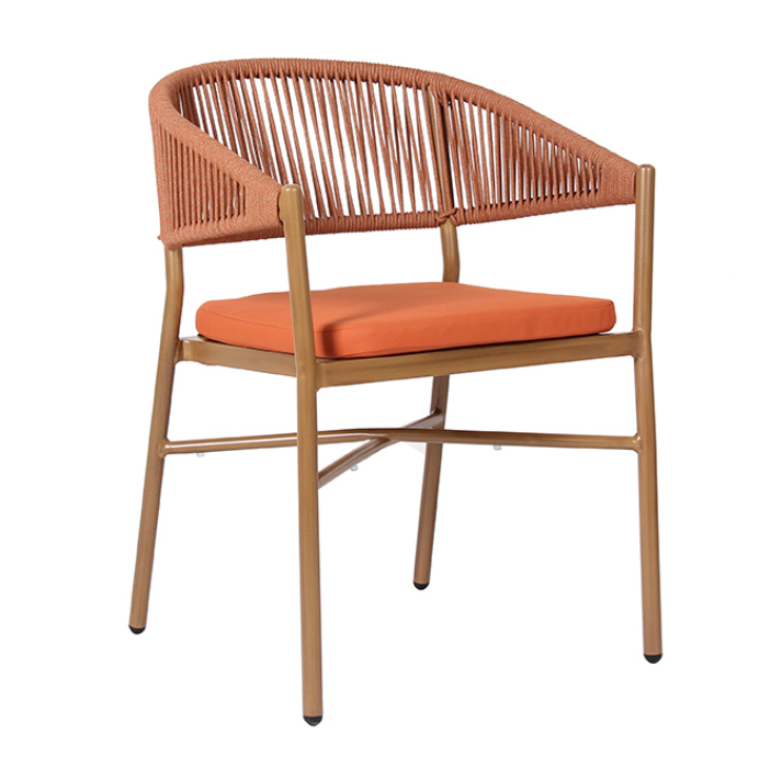 Outdoor Garden Patio Leisure Rope Chair With Seat Cushion Stackable Aluminum Rope Cafe Chair
