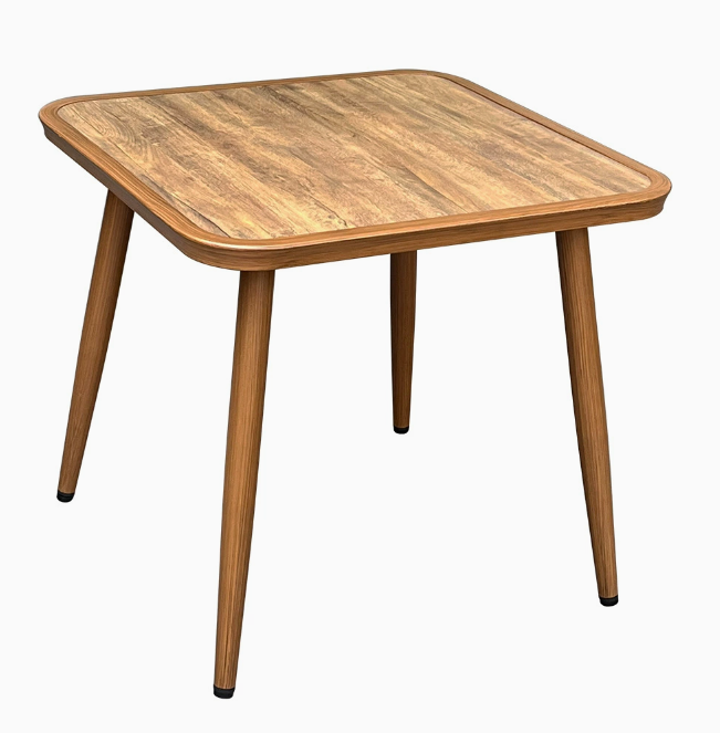Outdoor bistro table HPL in wood finish top aluminum base square cafe table
