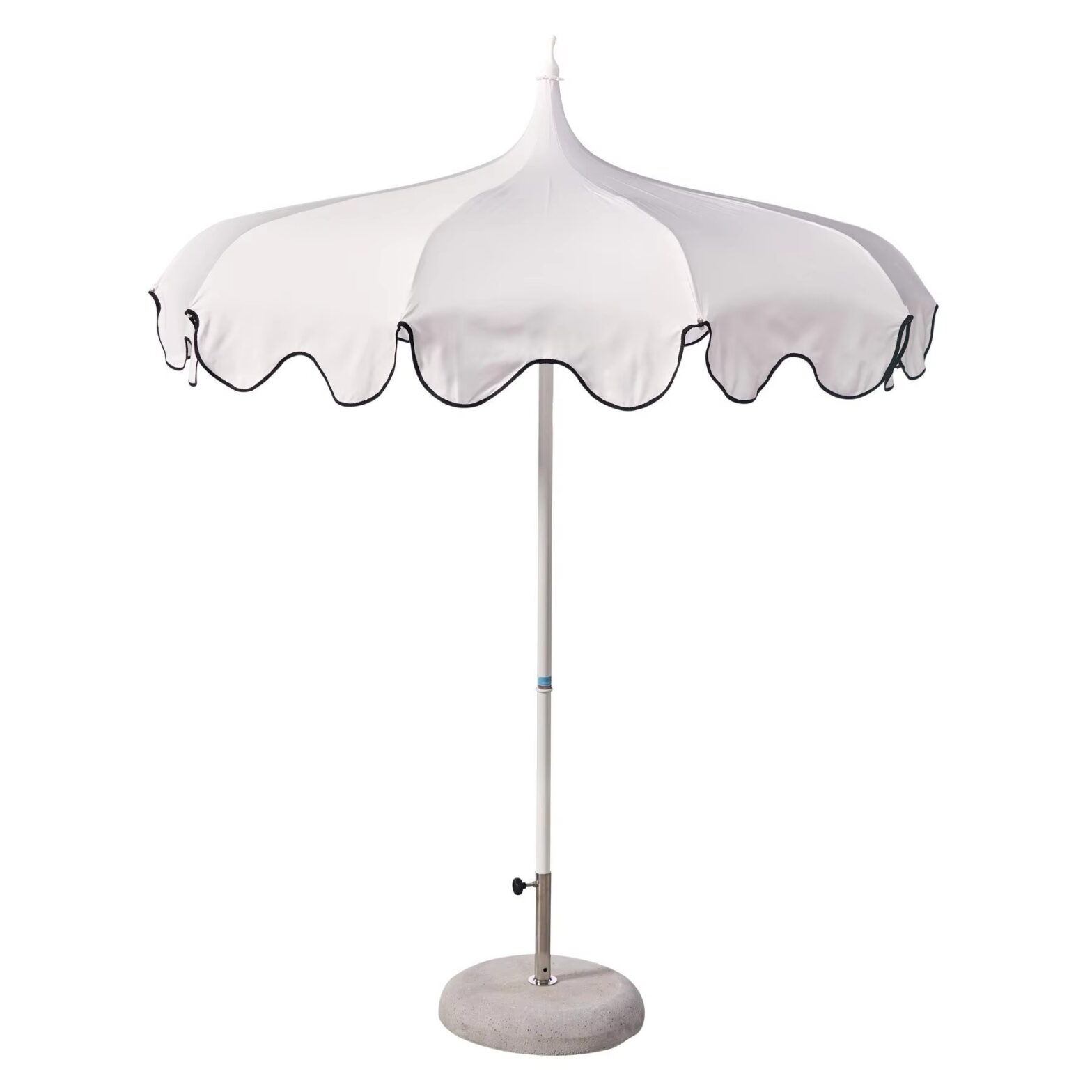 Outdoor navy blue striped beach Umbrella    Luxury style Aluminum Scalloped Pagoda Patio Umbrellas