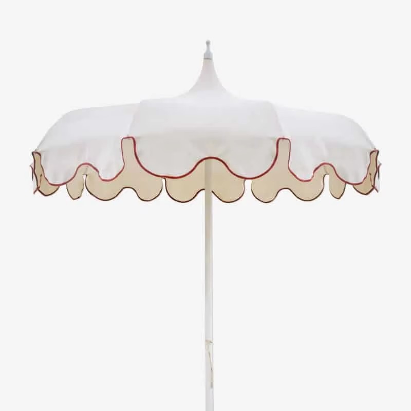Outdoor navy blue striped beach Umbrella    Luxury style Aluminum Scalloped Pagoda Patio Umbrellas