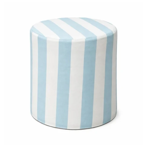 Wholesale blue/white linen striped fabric upholstery round ottoman