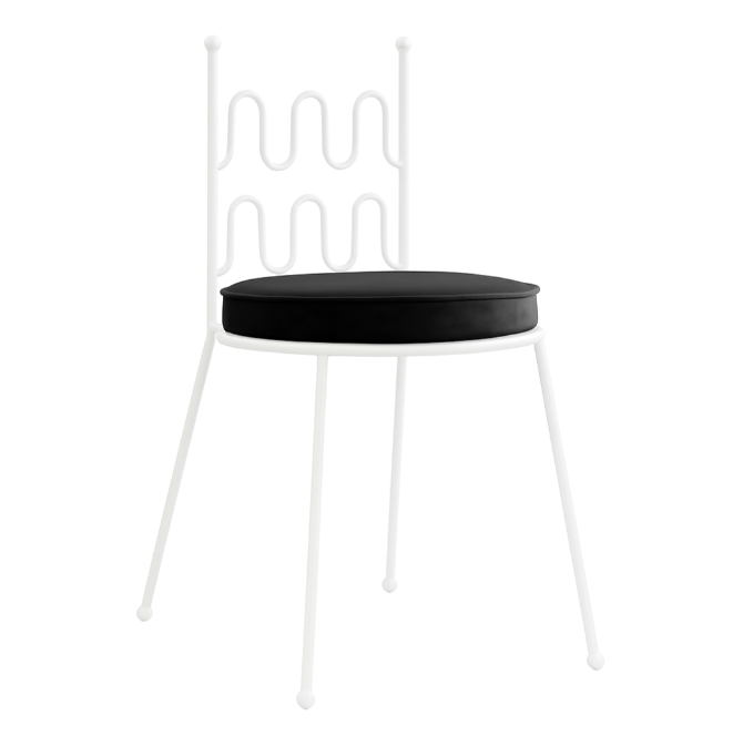 Stackable modern design white iron frame orange upholstered cushion dining chair with back cushion