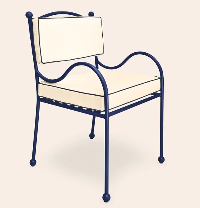 Hospitality furniture iron bistro dining chair blue powder coated metal frame upholstered armchair